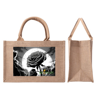 Natural Fiber Jute Tote Bag Moonlit Rose