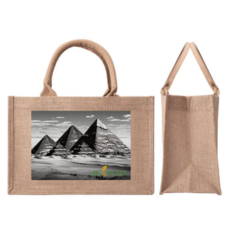 Natural Fiber Jute Tote Bag Egyptian Pyramids