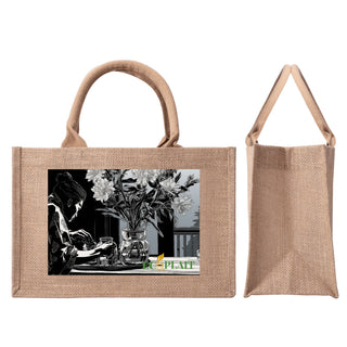 Natural Fiber Jute Tote Bag Japanese Ikebana