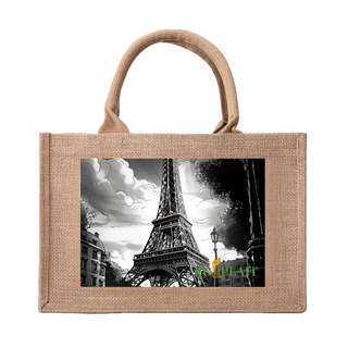 Natural Fiber Jute Tote Bag Eiffel Tower
