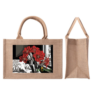 Natural Fiber Jute Tote Bag Red Lily