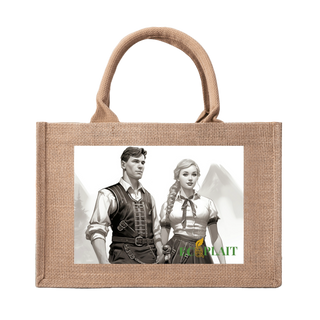 Natural Fiber Jute Tote Bag Folk Couple