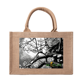 Natural Fiber Jute Tote Bag Cherry Blossom