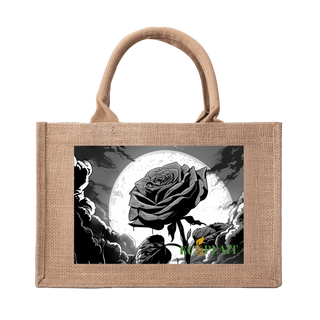 Natural Fiber Jute Tote Bag Moonlit Rose