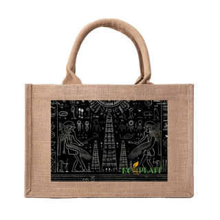 Natural Fiber Jute Tote Bag Egyptian Symbols