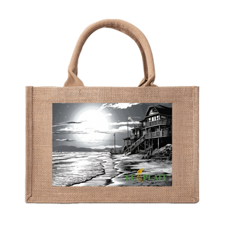 Natural Fiber Jute Tote Bag Coastal Sunset