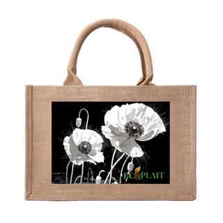Natural Fiber Jute Tote Bag Poppy Flower