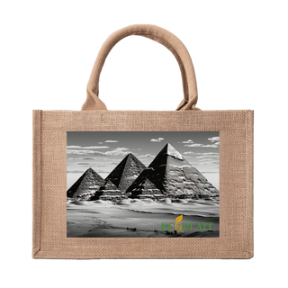 Natural Fiber Jute Tote Bag Egyptian Pyramids