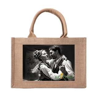 Natural Fiber Jute Tote Bag Dancing Couple