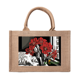 Natural Fiber Jute Tote Bag Red Lily