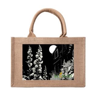 Natural Fiber Jute Tote Bag Moonlit Hollyhock