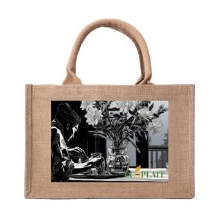 Natural Fiber Jute Tote Bag Japanese Ikebana
