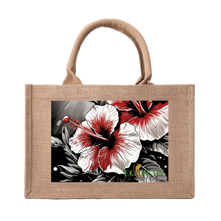 Natural Fiber Jute Tote Bag Hibiscus