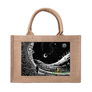 Natural Fiber Jute Tote Bag Aboriginal Dreamtime