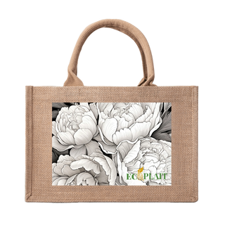Natural Fiber Jute Tote Bag Floral Peony