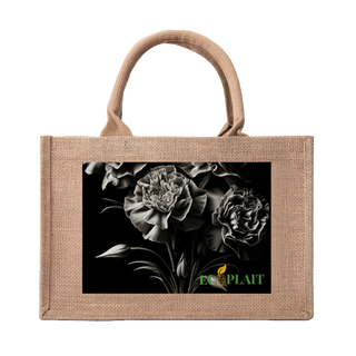 Natural Fiber Jute Tote Bag Carnation Floral