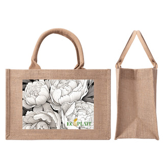 Natural Fiber Jute Tote Bag Floral Peony