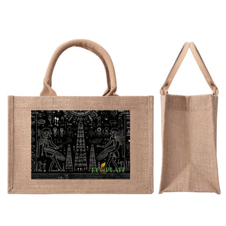 Natural Fiber Jute Tote Bag Egyptian Symbols