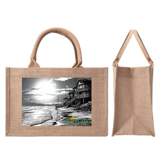 Natural Fiber Jute Tote Bag Coastal Sunset