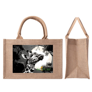 Natural Fiber Jute Tote Bag Giraffe Moonlight