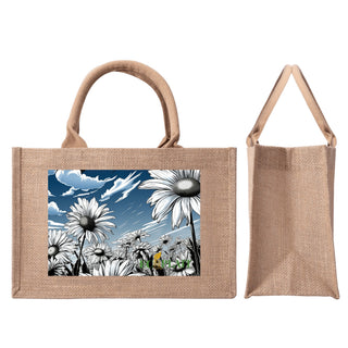 Natural Fiber Jute Tote Bag Daisy Field