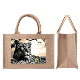 Natural Fiber Jute Tote Bag Leopard Sunset