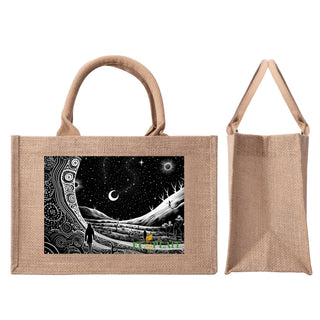 Natural Fiber Jute Tote Bag Aboriginal Dreamtime