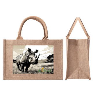 Natural Fiber Jute Tote Bag Majestic Rhino