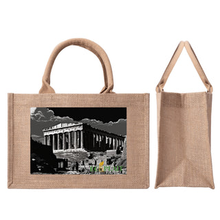 Natural Fiber Jute Tote Bag Acropolis of Athens