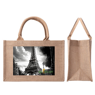 Natural Fiber Jute Tote Bag Eiffel Tower