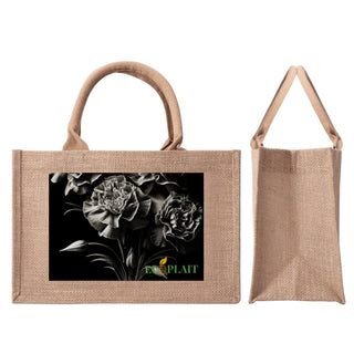 Natural Fiber Jute Tote Bag Carnation Floral