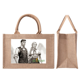 Natural Fiber Jute Tote Bag Folk Couple