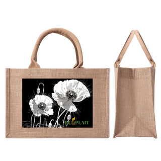 Natural Fiber Jute Tote Bag Poppy Flower