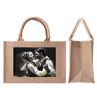 Natural Fiber Jute Tote Bag Dancing Couple