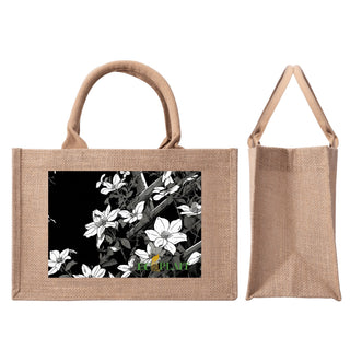 Natural Fiber Jute Tote Bag  White Blossom