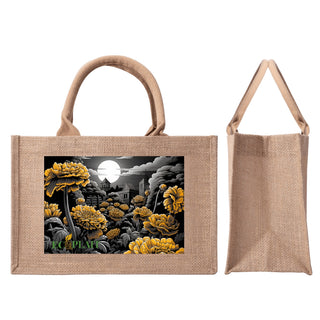 Natural Fiber Jute Tote Bag Chrysanthemum Moonlit