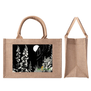 Natural Fiber Jute Tote Bag Moonlit Hollyhock