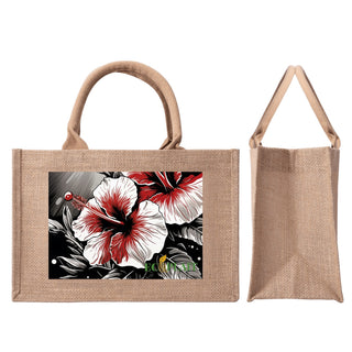 Natural Fiber Jute Tote Bag Hibiscus